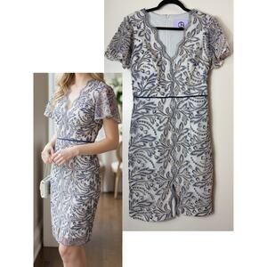 JS COLLECTIONS DRESS WEDDING GUEST EMBROIDERED SHORT COCKTAIL EYELASH FRINGE